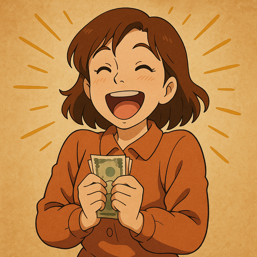 得をして喜ぶ女性