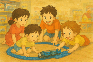 プラレールで遊ぶ子どもたち